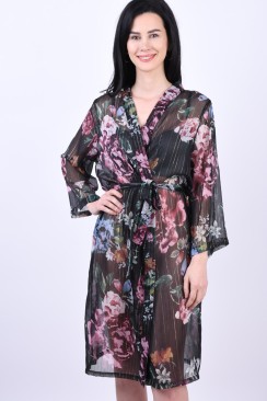 Kimono Object Ana 3/4 Black Floral